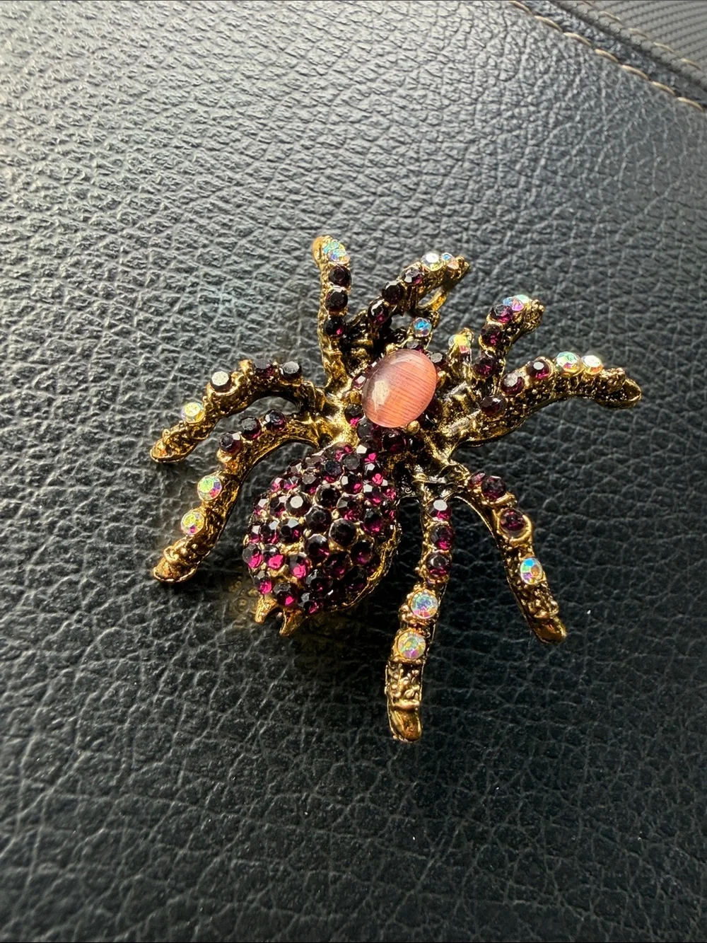 Gold-Tone Spider Brooch with purple and Pink and Multicolor Crystals